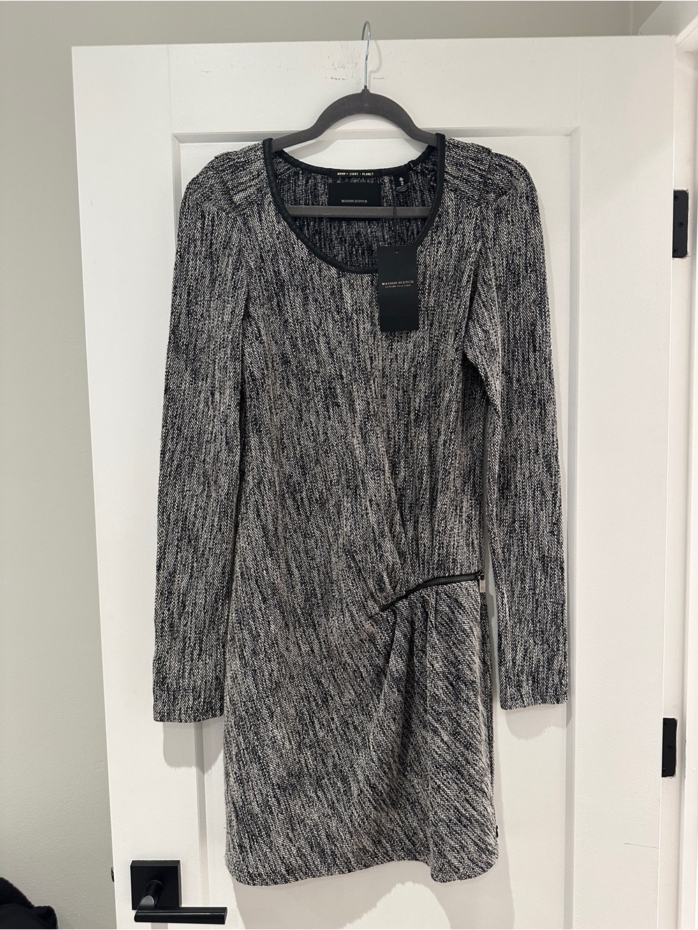 Scotch & Soda Black and Gray Marled Long-Sleeve Knit Dress